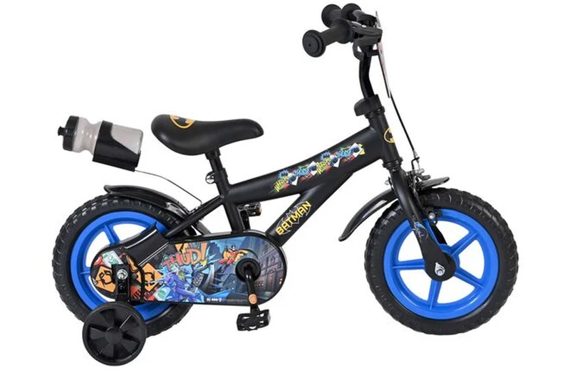 Volare Batman Kinderfahrrad 12 Zoll für Jungen mit Mag-Felgen, EVA-Reifen, Stützrädern und Handbremse