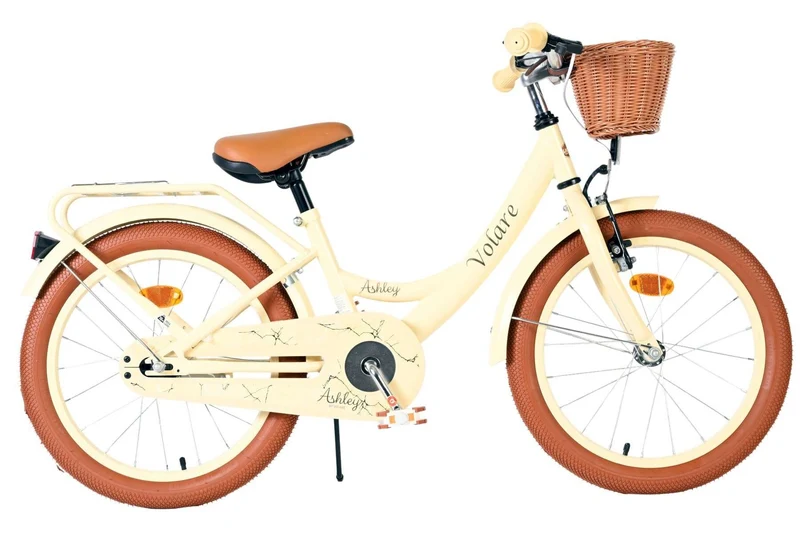 Volare Ashley Kinderfahrrad Mädchen 18 Zoll Creme mit Korb, Gepäckträger und Reflektoren