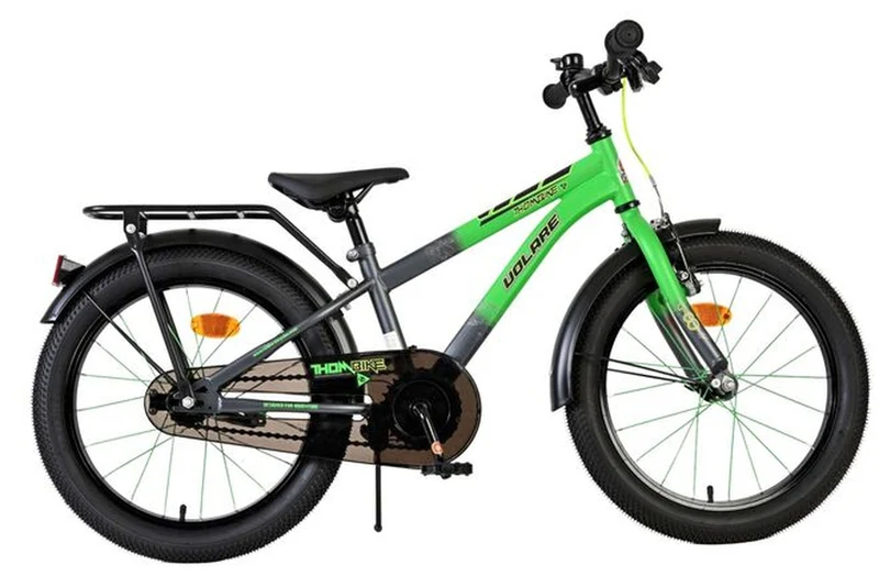 Volare Thombike Kinderfahrrad – Jungen – 18 Zoll – Grün-Grau – mit Rücktritt- und Handbremse, abnehmbare Stützräder, höhenverstellbar