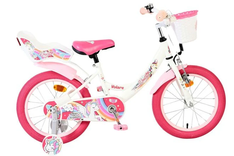 Volare Unicorn Kinderfahrrad Mädchen 16 Zoll Weiß – Einhorn-Design, Luftreifen, Aluminiumfelgen