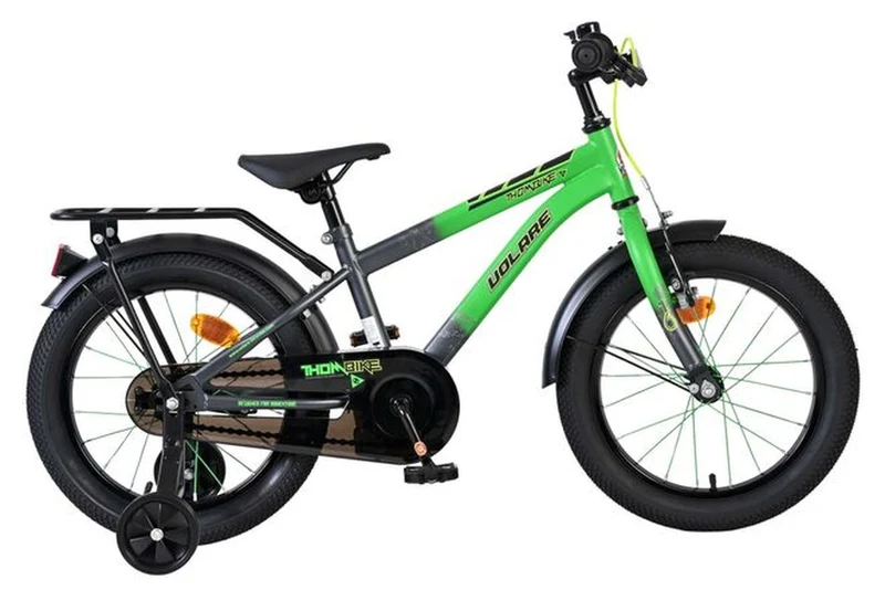 Volare Thombike Kinderfahrrad für Jungen 16 Zoll Grün-Grau mit höhenverstellbarem Sattel und Lenker