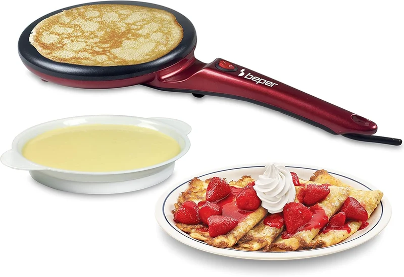 Beper BT.710Y Elektrischer Crêpes Maker 800W, Antihaftplatte 20 cm - Crepe-, Pancake- & Omelettmaker mit Teigbehälter