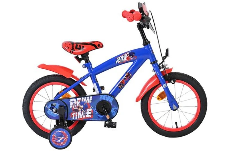 Volare Sonic Prime Kinderfahrrad Jungen 14 Zoll - Blau/Rot mit Handbremse und Rücktrittbremse, abnehmbare Stützräder