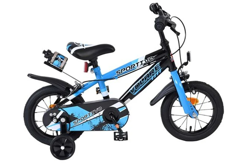 Volare Sportivo Kinderfahrrad Jungen 12 Zoll Blau-Schwarz – zwei Handbremsen, Luftreifen, Stahlfelgen, geschlossener Kettenschutz