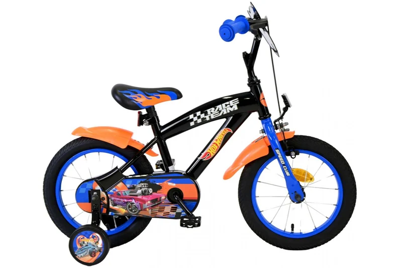 Volare Hot Wheels 14 Zoll Kinderfahrrad für Jungen - in Schwarz, Orange und Blau