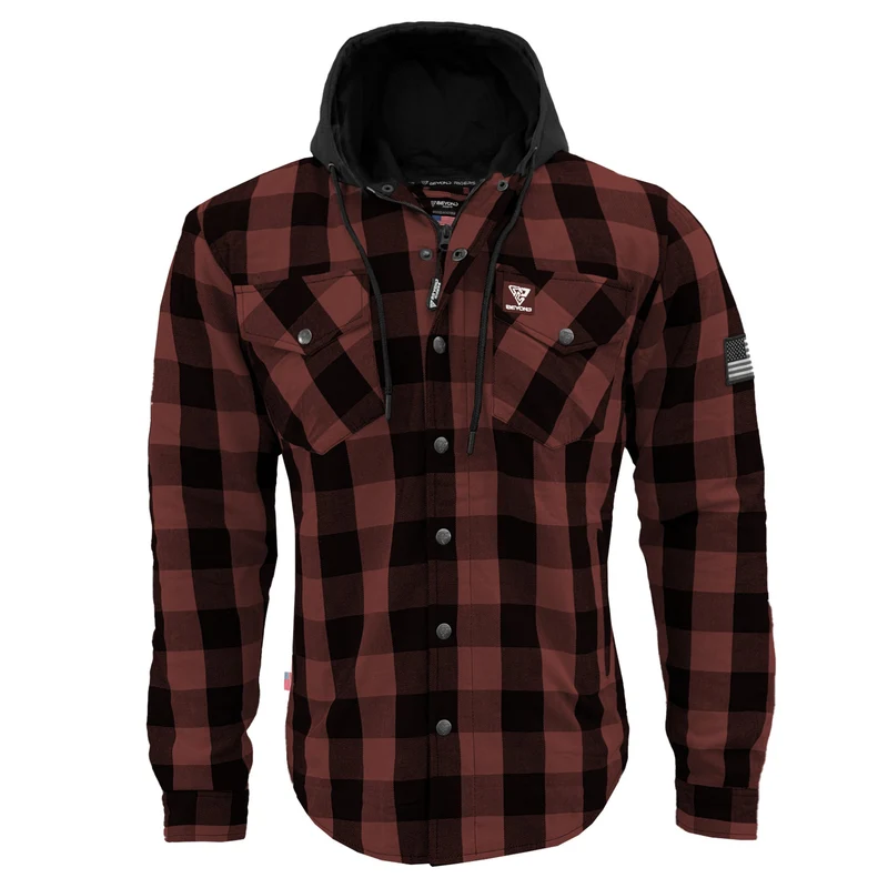Protective Flannel Hoodie with Pads For Men - Brown and Black Checkered