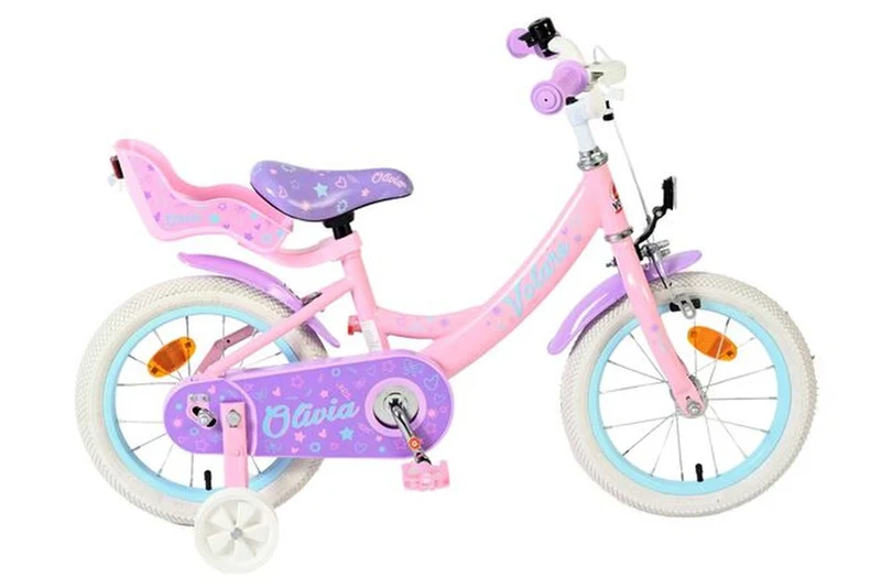 Volare Olivia Kinderfahrrad Mädchen 14 Zoll Rosa mit abnehmbaren Stützrädern, Rücktrittbremse