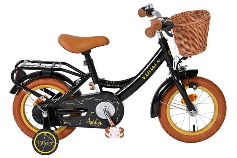 Volare Ashley 12-Zoll Kinderfahrrad Mädchen Schwarz mit abnehmbaren Stützrädern, Handbremse und Rücktrittbremse