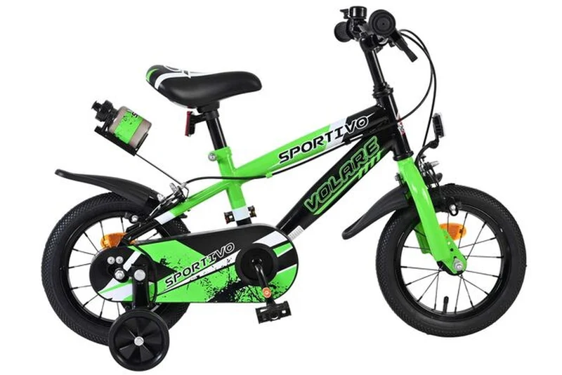 Volare Sportivo Kinderfahrrad Jungen 12 Zoll Grün-Schwarz mit zwei Handbremsen und geschlossenem Kettenschutz