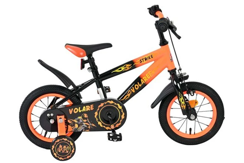 Volare Strike Kinderfahrrad Jungen 12 Zoll Schwarz-Orange – Rücktrittbremse, Handbremse, abnehmbare Stützräder, höhenverstellbar