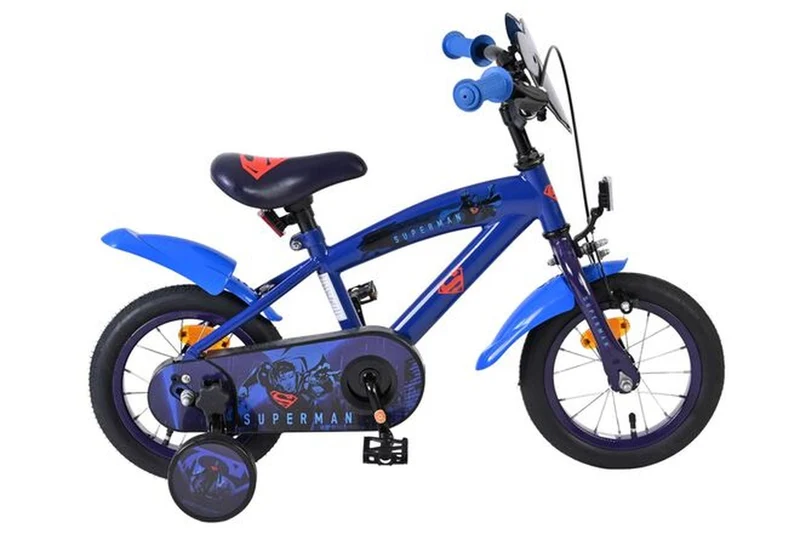 Volare Superman Kinderfahrrad 12 Zoll für Jungen - Blau mit Handbremse & Rücktrittbremse, höhenverstellbar
