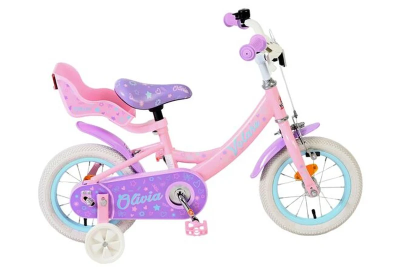 Volare Olivia Kinderfahrrad für Mädchen 12 Zoll Rosa mit abnehmbaren Stützrädern, Puppensitz, Rücktritt- und Handbremse, geschlossener Kettenschutz, höhenverstellbarem Sattel und Lenker, Luftreifen