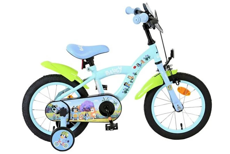 Volare Bluey Kinderfahrrad 14 Zoll Hellblau mit Stützrädern, Handbremse & Rücktrittbremse – für 3,5–5 Jahre, Luftreifen