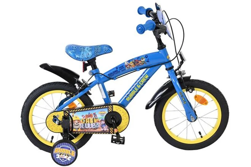 Volare Rubble & Crew Kinderfahrrad 14 Zoll Jungen Blau – Paw Patrol Design, zwei Handbremsen, abnehmbare Stützräder