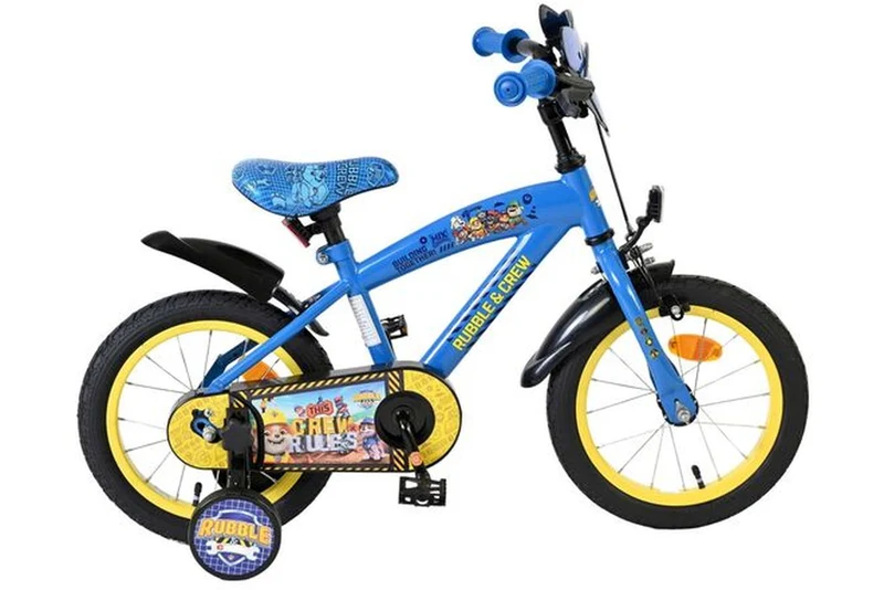 Volare Rubble & Crew Kinderfahrrad 14 Zoll Jungen Blau – Luftreifen, Stützräder, Hand- & Rücktrittbremse, Paw Patrol Lizenz