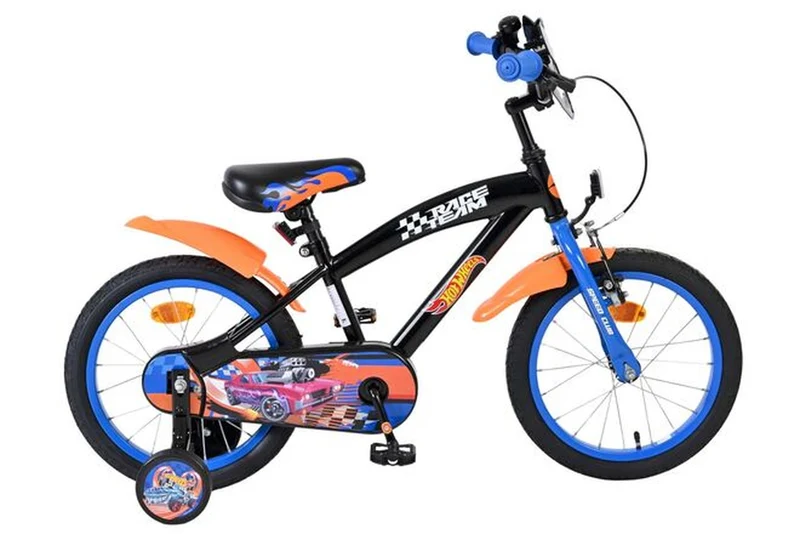 Volare Hot Wheels Kinderfahrrad – Jungen – 16 Zoll – Schwarz, Orange, Blau – cooles Racing-Design für 4-6 Jahre