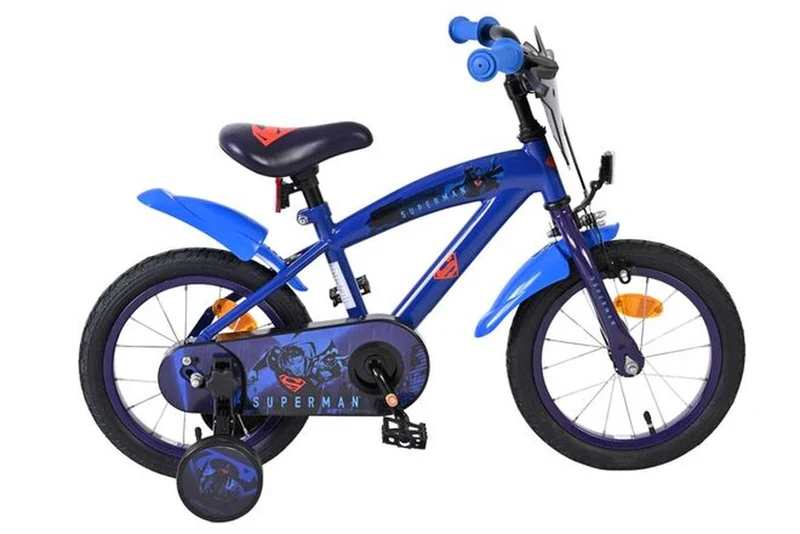 Volare Superman Kinderfahrrad Jungen 14 Zoll Dunkelblau – verstellbar, mit Stützrädern (20552-CB14)
