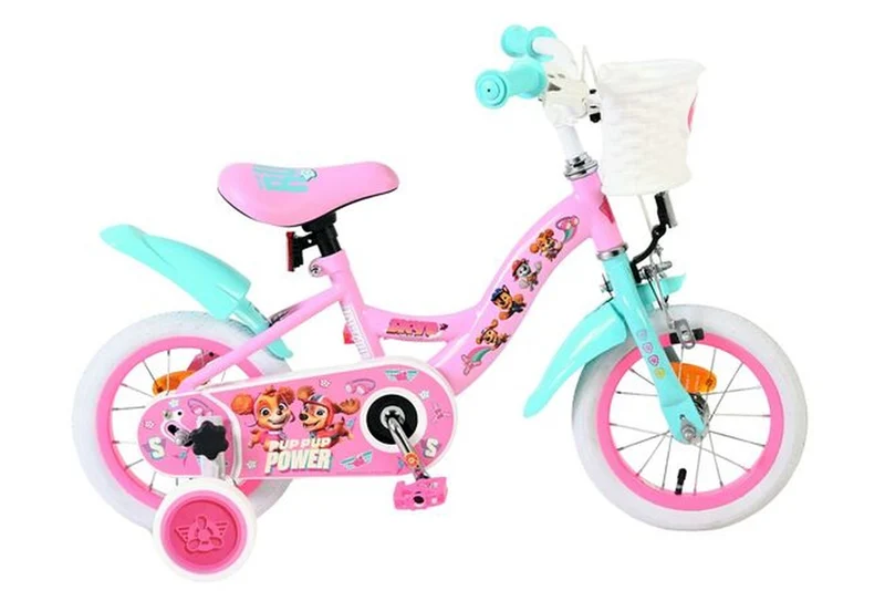 Volare Paw Patrol Kinderfahrrad Mädchen 12 Zoll Rosa mit abnehmbaren Stützrädern Handbremse und Rücktrittbremse