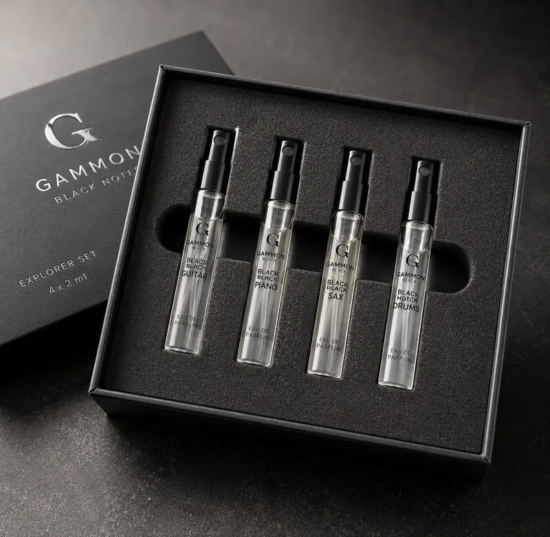 GAMMON 9489 Black Notes Parfum Explorer-Set (4x2 ml), das Parfum Set mit allen 4 Black Notes Herren mit langanhaltendem 20% Parfum-Öl