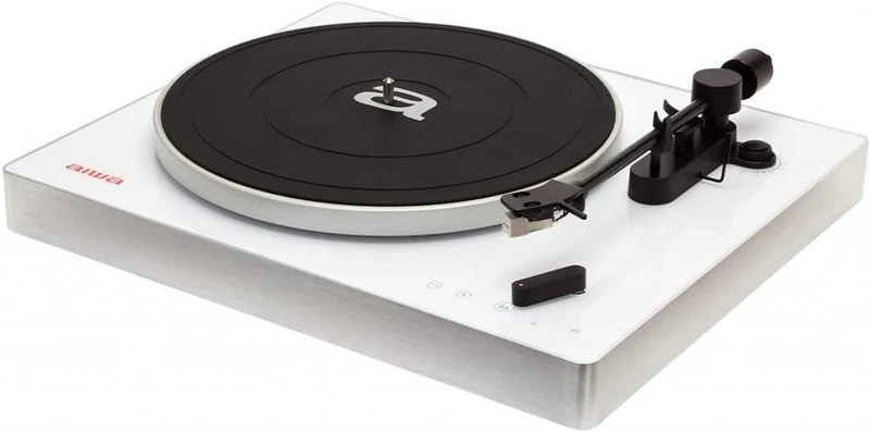 Aiwa APX-680BT /WT Weiß Bluetooth-Plattenspieler 2 Geschwindigkeiten 33/45 U/min magn. Aluminiumkaps