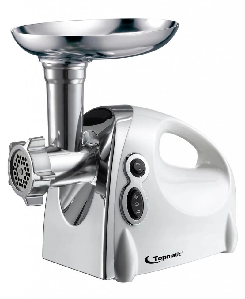 Topmatic MG-1200.3 Weiss elektrischer Fleischwolf 1200W Edelstahl Rückwärtslauf Sicherheitsschalter
