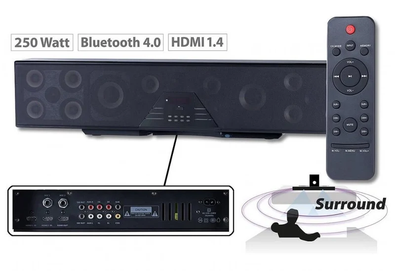 Auvisio 6-Kanal-3D-Soundbar 5.1-Surround-Sound Bluetooth 4.0, HDMI, 250 Watt, Lautsprecher Bar