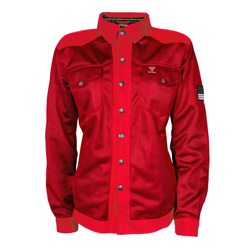 Protective Summer Mesh Shirt with Pads for Women - Red Solid