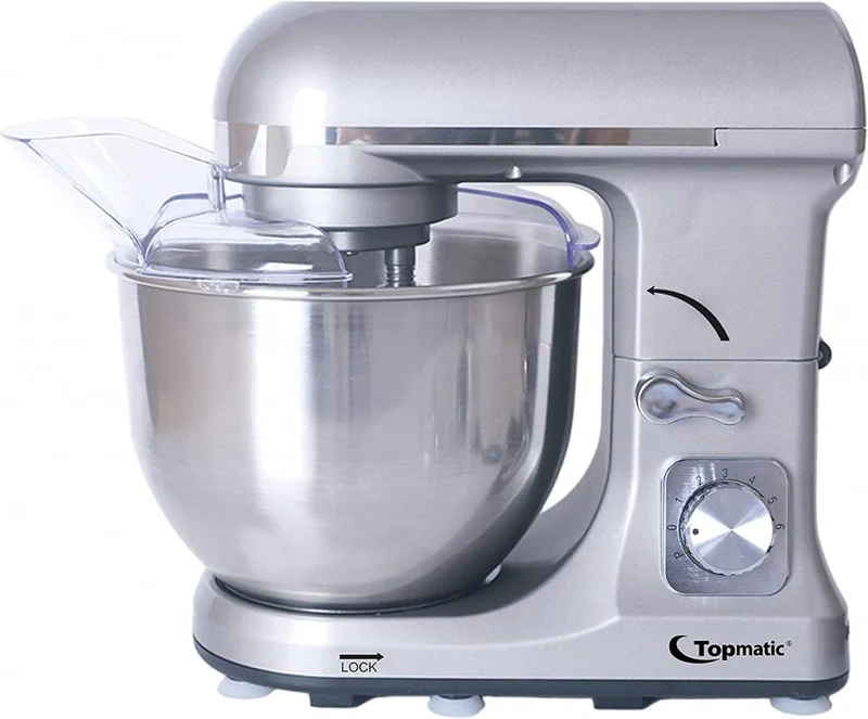 Topmatic PKM-1400.3 Silberfarben Multifunktionsmixer 1400W 1400 Watt 5 L Küchenmaschine Teigmaschine