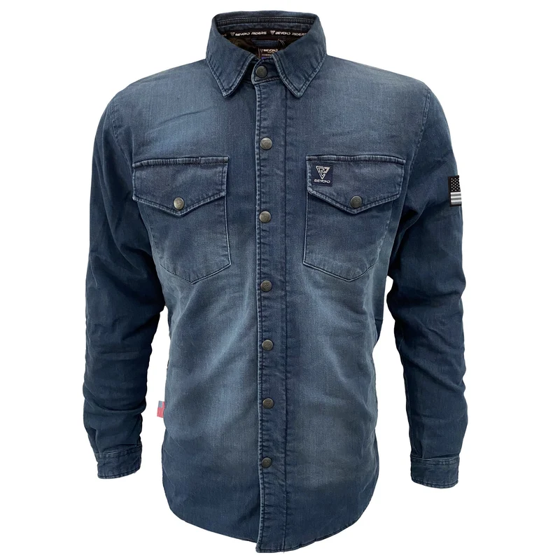 Protective Jeans Jacket with Pads - Blue Faded