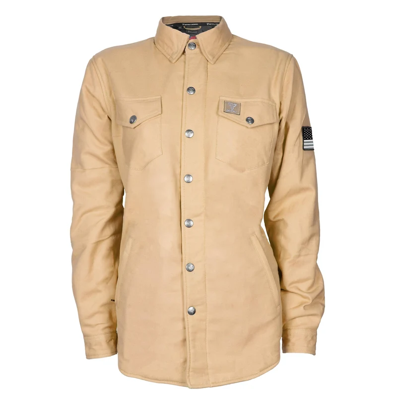 Protective Flannel Shirt with Pads for Women - Khaki Solid