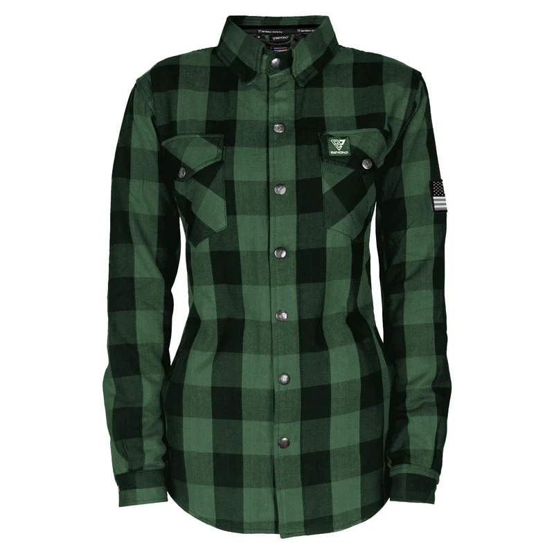 Protective Flannel Shirt with Pads for Women - Green Checkered