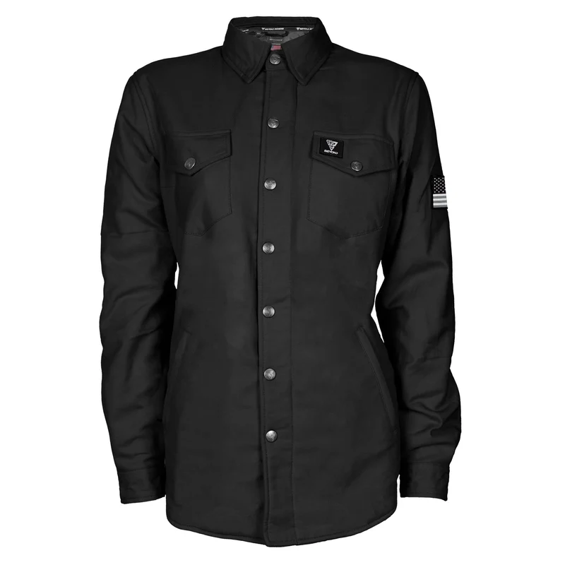 Protective Flannel Shirt with Pads for Women - Black Solid