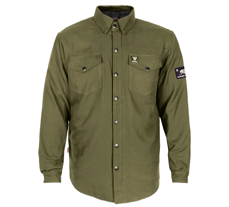 Protective Flannel Shirt with Pads - Army Green Solid