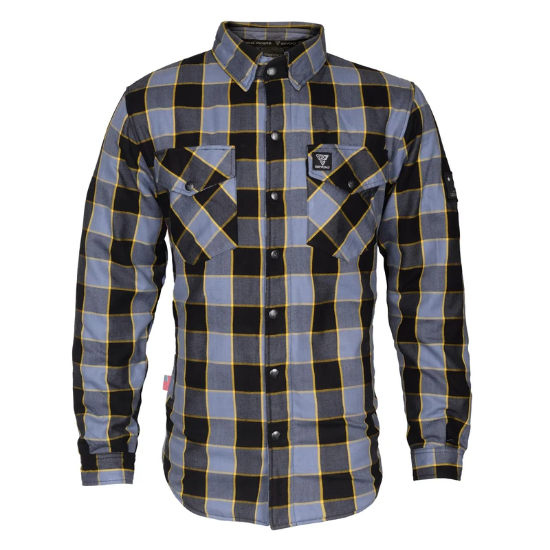 Protective Flannel Shirt with Pads "Yellow Yield" - Grey Checkered and Yellow Stripes