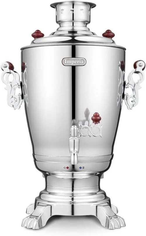 Elektrischer Samowar 3,2 L mit Teekanne 0,9 L – Edelstahl Teekocher Wasserkocher russisch orientalisch für Teezeremonie Garten Camping