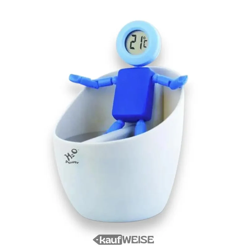 Waterboy Thermometer für den Schreibtisch | Batteriefrei mit Wasserantrieb | Weiß und Blau