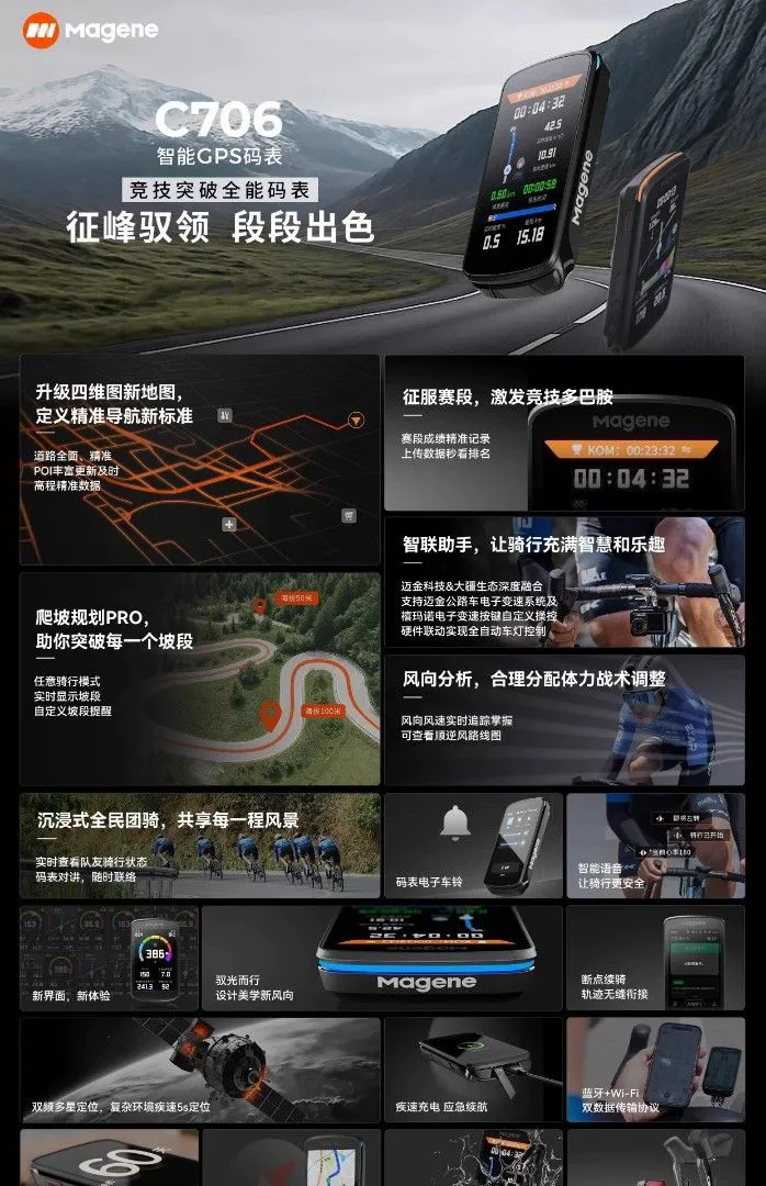 Magene C706 𣄃艦級 無線碼錶 山地車 公路車 觸碰屏幕 語音導航