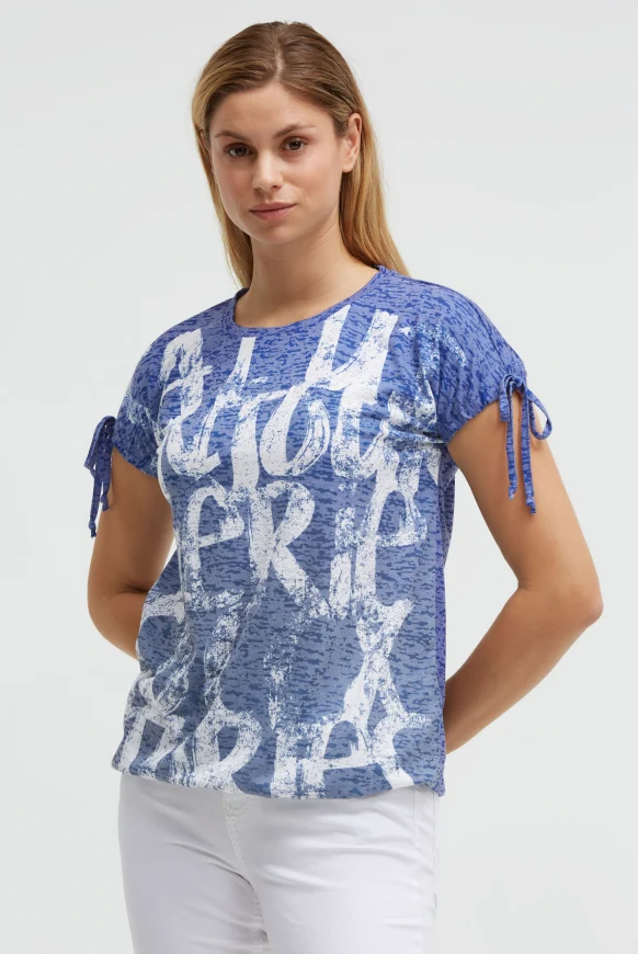 SOCCX Ausbrenner-Shirt mit Print und Tunnelzugbändern