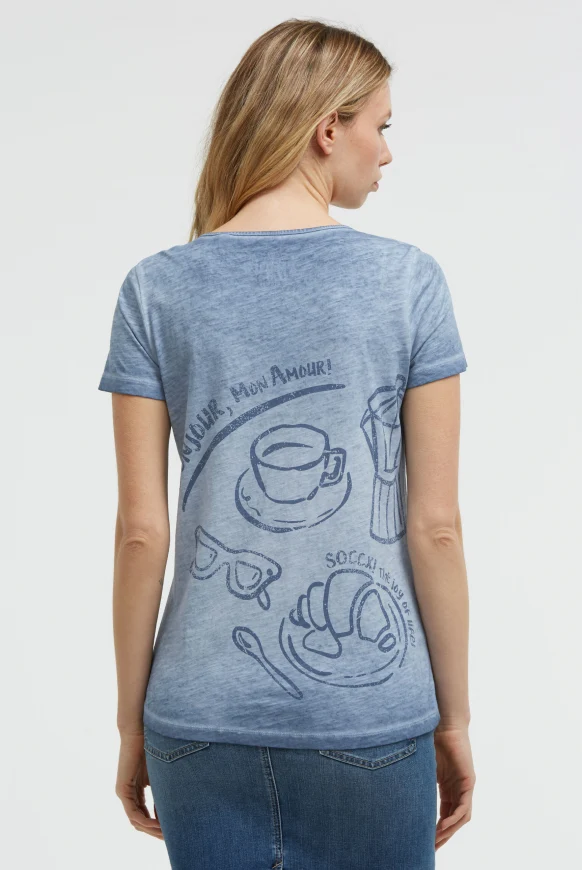 SOCCX T-Shirt mit V-Cut und Rückenprint