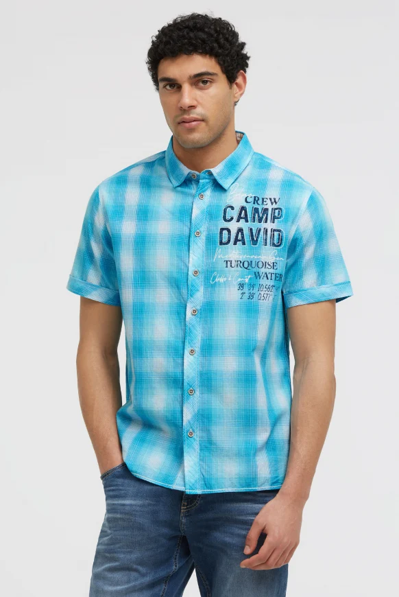 CAMP DAVID Karohemd Kurzarm mit Logo Print und Stickereien