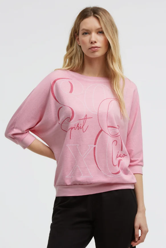 SOCCX Basic Sweatshirt mit verkürzten Ärmeln und Artwork