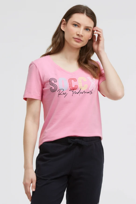 SOCCX Basic Logo T-Shirt mit Rundhalsausschnitt