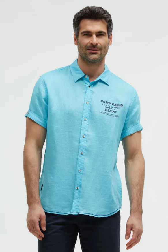 CAMP DAVID Kurzarmhemd aus Leinen mit Logo Prints