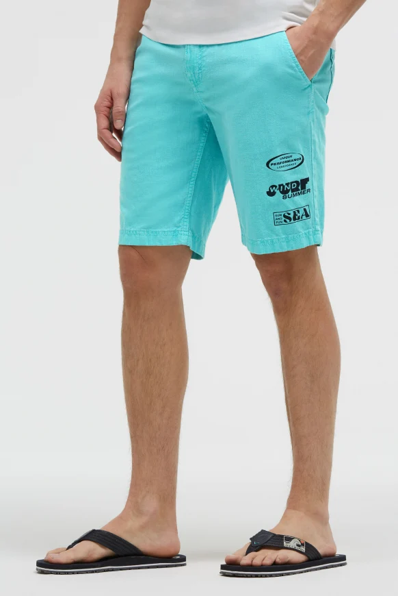 CAMP DAVID Shorts aus Leinen-Mix mit Label Print