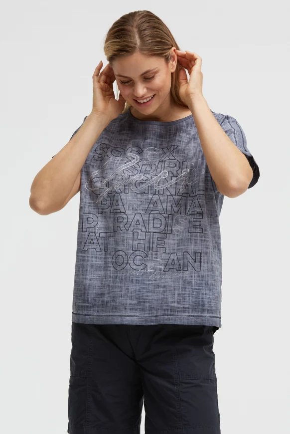 SOCCX Blusenshirt im Stoffmix mit Artwork