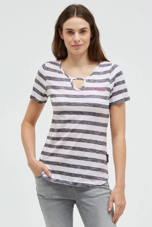SOCCX Gestreiftes T-Shirt mit Cut-Out und Print