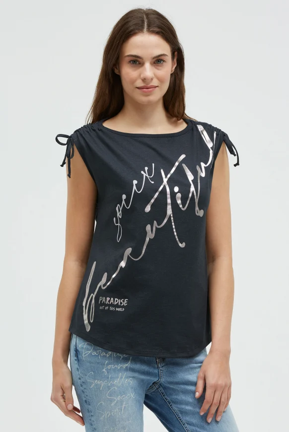 SOCCX Shirt im Materialmix mit Schulterraffung
