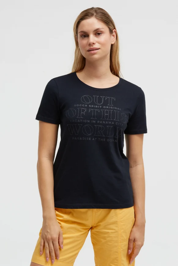 SOCCX T-Shirt Rundhals mit Rubber Print