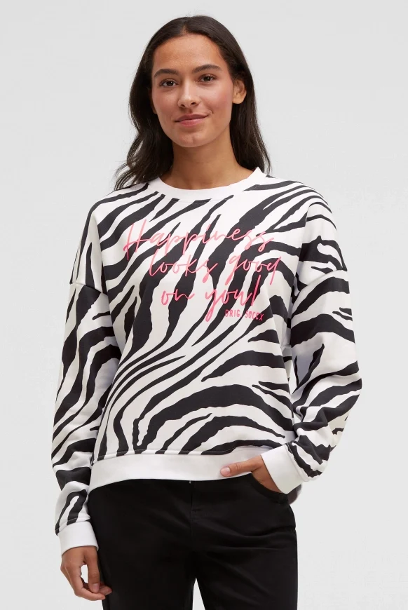 SOCCX Sweatshirt mit Zebra-All-Over-Print