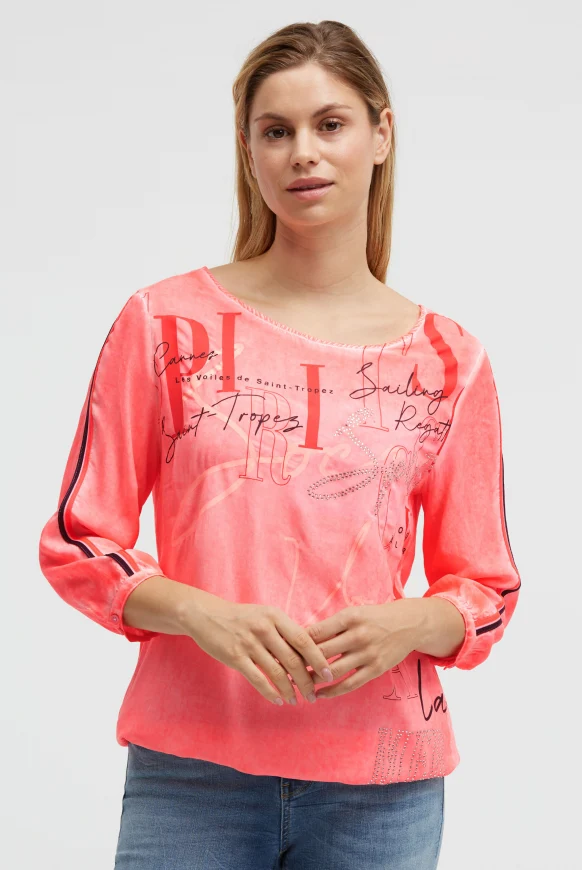 SOCCX Blusenshirt mit Tapes, Print und Schmucksteinen